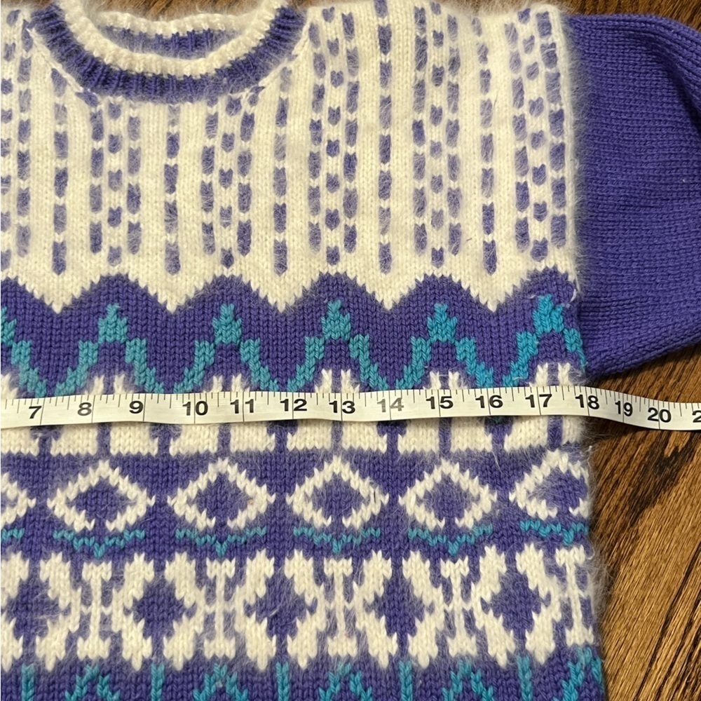 Marceau | Vintage Nordic Fair Isle Sweater Wool Angora Purple White Teal Sz M - Picture 6 of 7